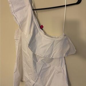 Vince Camuto White Top with Ruffle Accent
